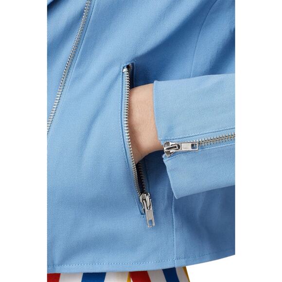 Color Me Courtney Dennis Blue Canvas Crop Biker Moto Jacket Size 4 - Picture 6 of 16